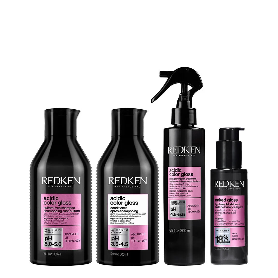 Acidic Color Gloss Shine Bundle Acidic Color Gloss Shampoo, Conditioner, Heat Protection Leave-In Treatment & Naked Gloss Lightweight Shine Oil